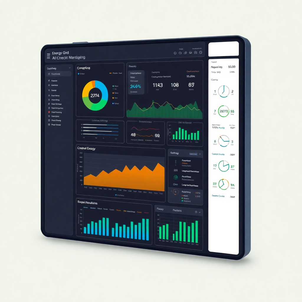energy grid management system with AI optimization, renewable energy monitoring dashboard