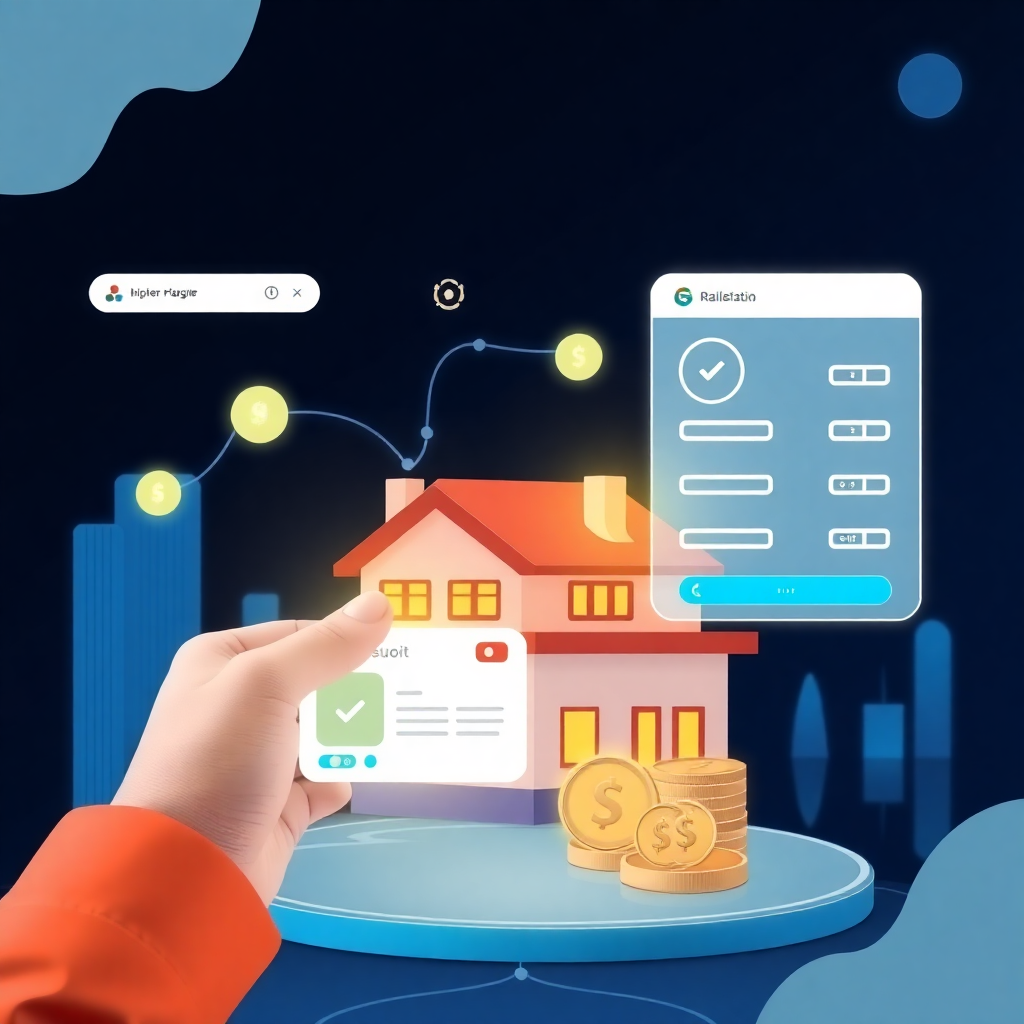 digital real estate platform with blockchain verification interface, property tokenization concept