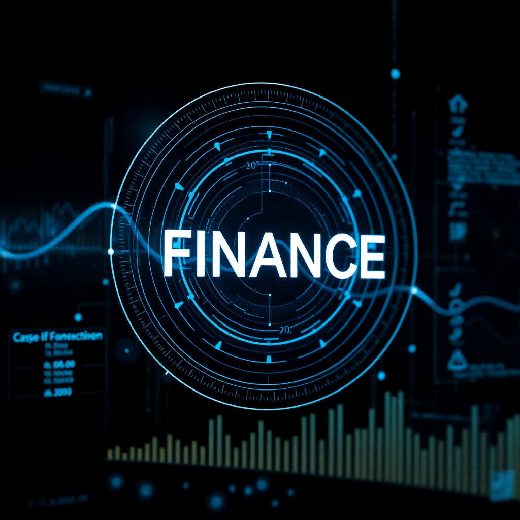 futuristic finance technology visualization, dark theme with blue data points